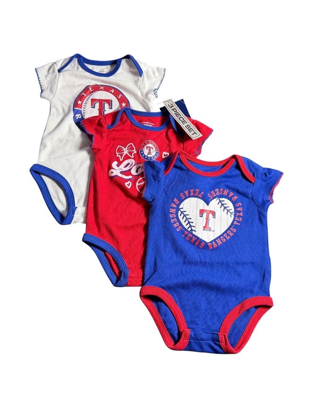 MLB Texas Rangers infant girl snap bodysuit set of 3  team apparel 3/6 Mos NWT